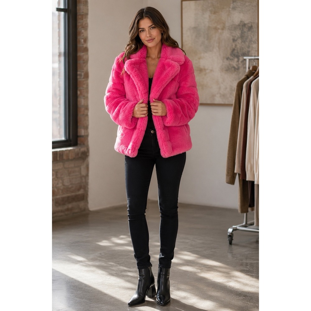 Apparis Hot Pink Faux‎ Fur Jacket Women's Medium Plush Teddy Coat Outerwear